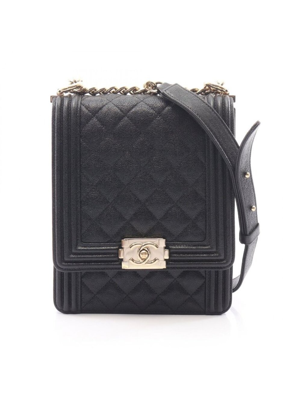Chanel Shoulder Bag Boy Quilted Black Calf Boy Chain